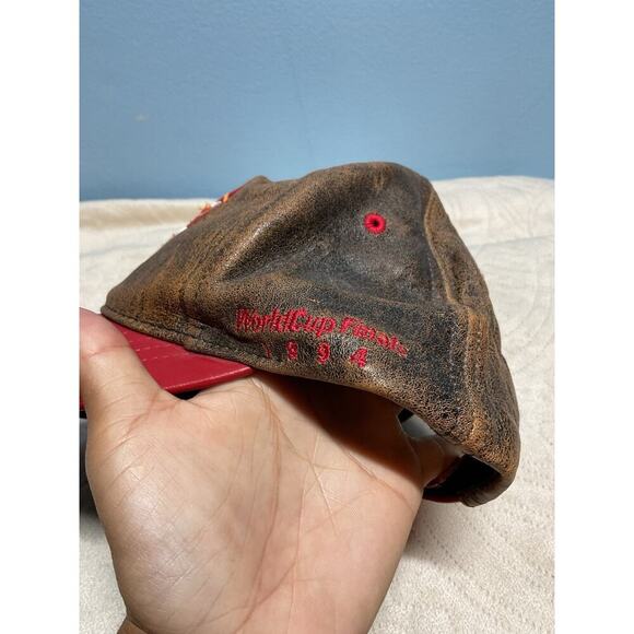 Vtg 1994 Jeff Hamilton World Cup Coca Cola Leather BG Tv Hat Soccer Made In USA - Picture 2 of 11